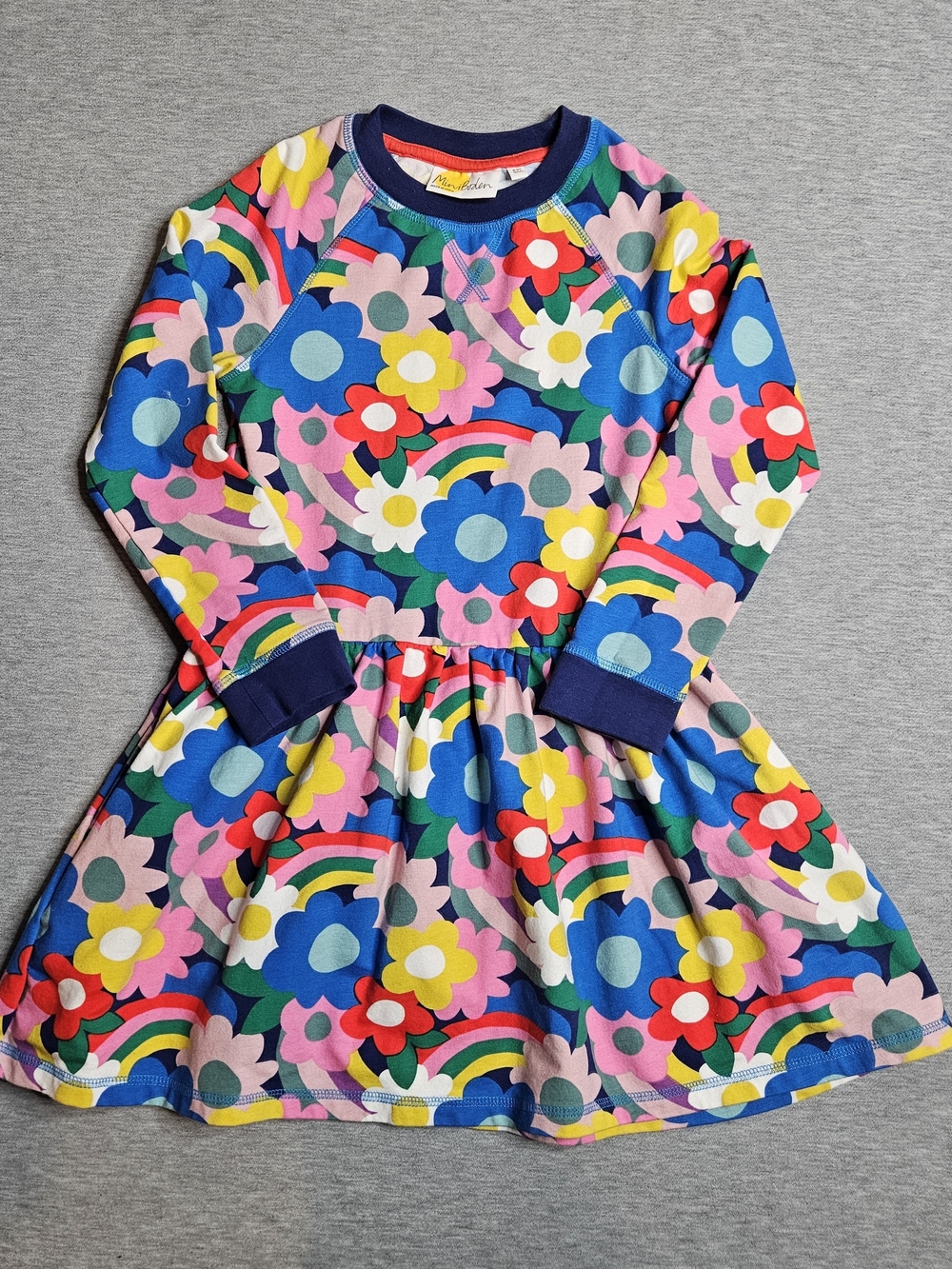 Mini Boden Girls Rainbow Floral Long Sleeve Sweatshirt Dress 8-9Y